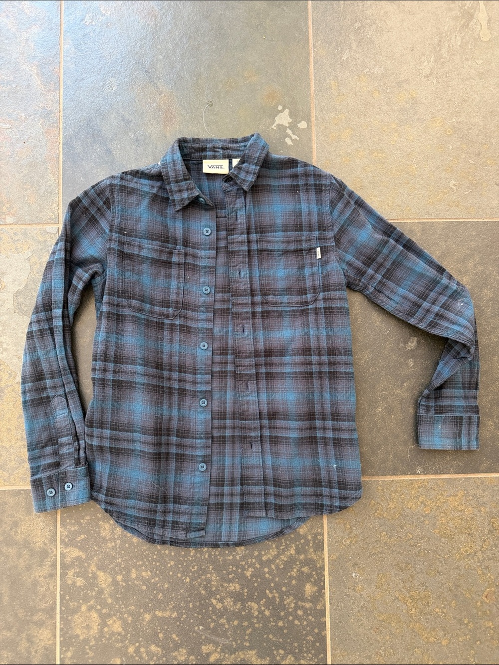 Vans Black and Blue Plaid Button-Down Shirt